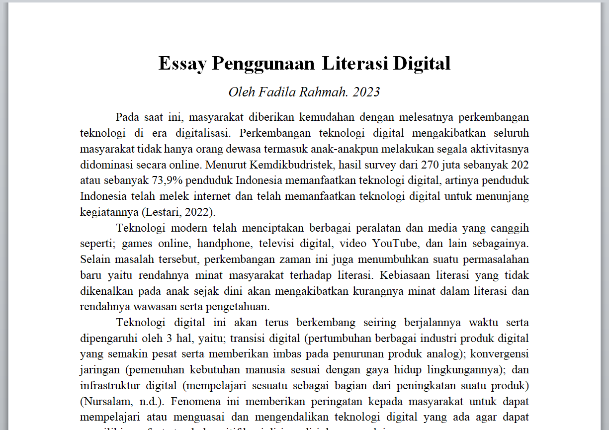 Essay Penggunaan Literasi Digital